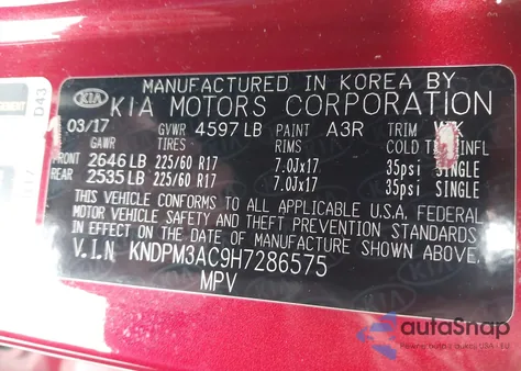 2017 Kia Sportage Lx from USA, damaged, VIN KNDPM3AC9H7286575